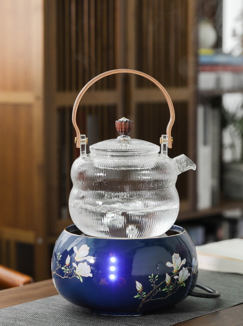 1000ml Bamboo Handle Lifting Beam Glass Tea Pot Boiling Tea