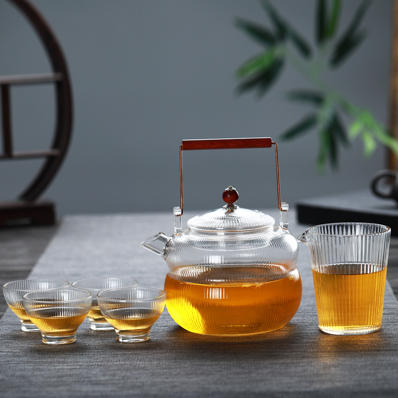 1000ml Bamboo Handle Lifting Beam Glass Tea Pot Boiling Tea