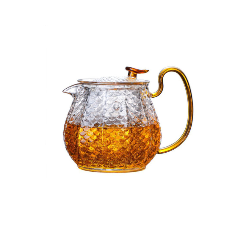 600ml Fish Scale Hammered Pattern Glass Kung Fu Tea Pot Set