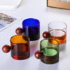 Creative Wood Ball Handle Gongfu Tea Glass Cup