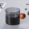 Creative Wood Ball Handle Gongfu Tea Glass Cup