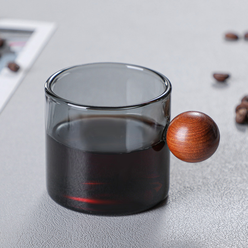 Creative Wood Ball Handle Gongfu Tea Glass Cup