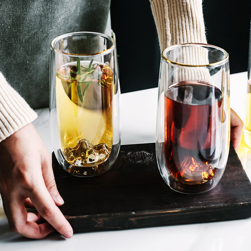 Double Walled Glass Espresso Cups With Mountain Bottom