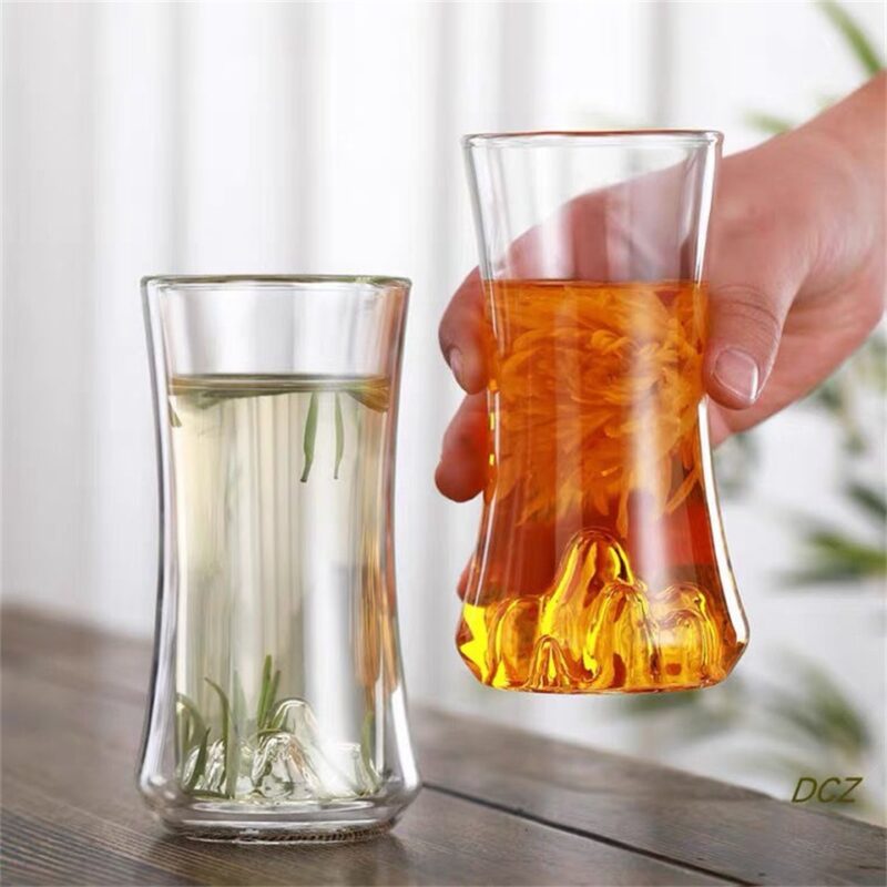 Double Walled Glass Espresso Cups With Mountain Bottom