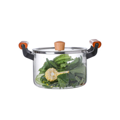 Glass Cooking Pot with Wooden Handle