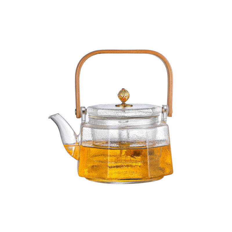 Hammered Pattern Steam Boiling Lifting Beam Glass Teapot