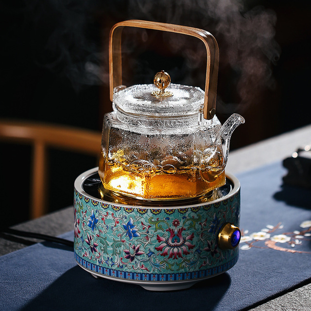 Hammered Pattern Steam Boiling Lifting Beam Glass Teapot