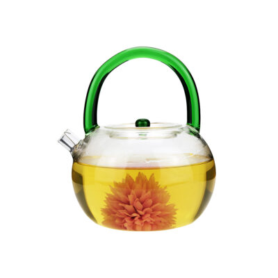 Handblown Stovetop Safe Blooming Glass Tea Pot