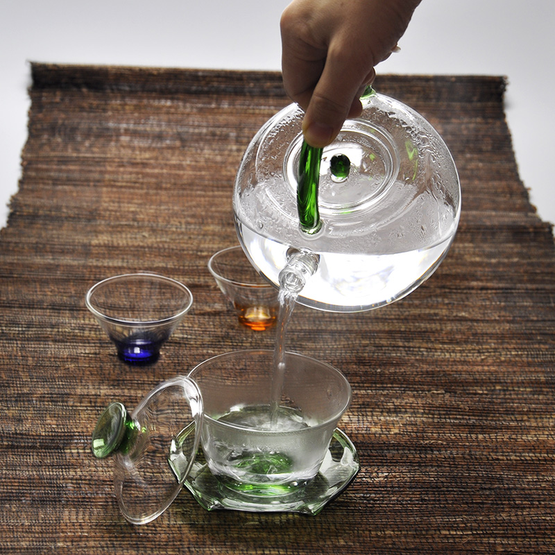Handblown Stovetop Safe Blooming Glass Tea Pot