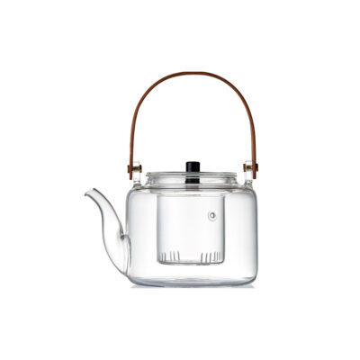 Heat Resistant Bamboo Handle Borosilicate Glass Teapot Set