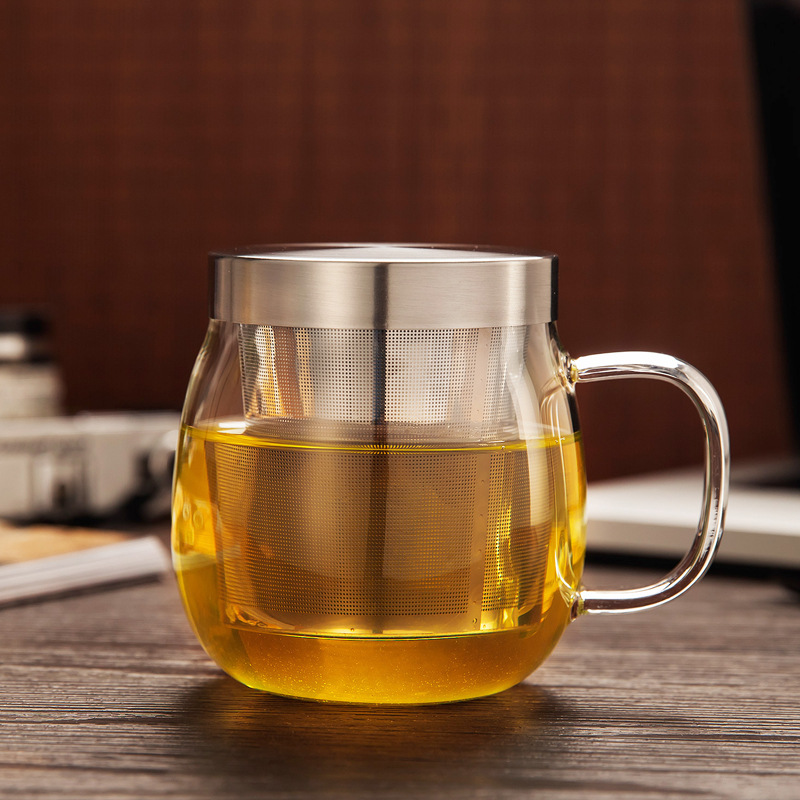 Tea Infuser Glass Mugs with Stainless Steel Strainer