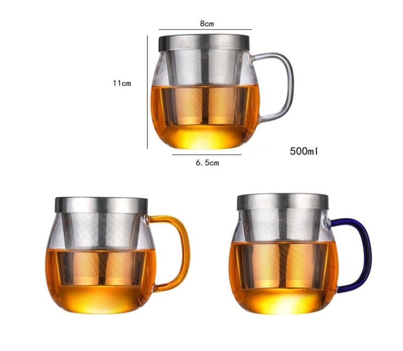 Tea Infuser Glass Mugs with Stainless Steel Strainer