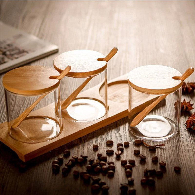airtight_round_glass_canister_jar_800x800_5 300ml Set of 3 Airtight Round Glass Canister Jar With Bamboo Lid And Spoon
