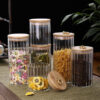 Vertical Striped Borosilicate Glass Storage Canister Container Jar with bamboo lid