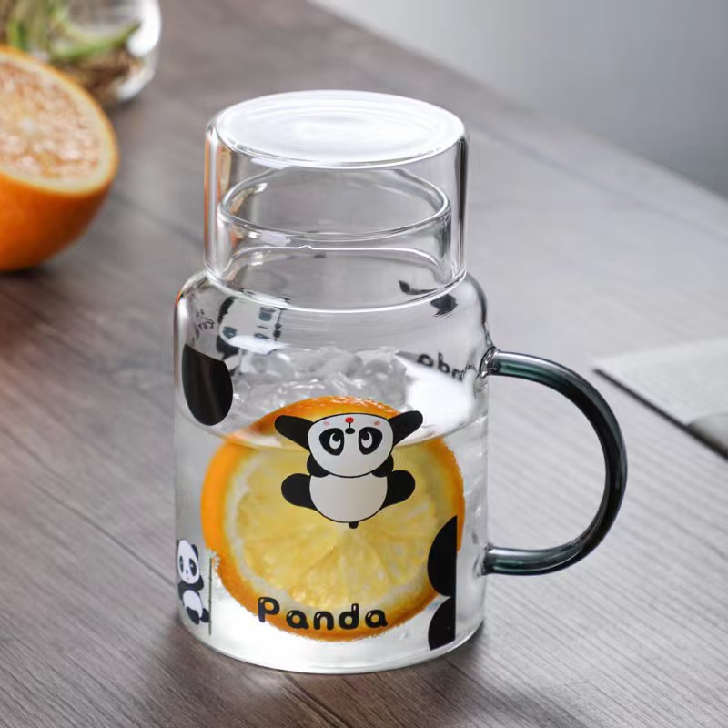 500ml cute panda glass cup