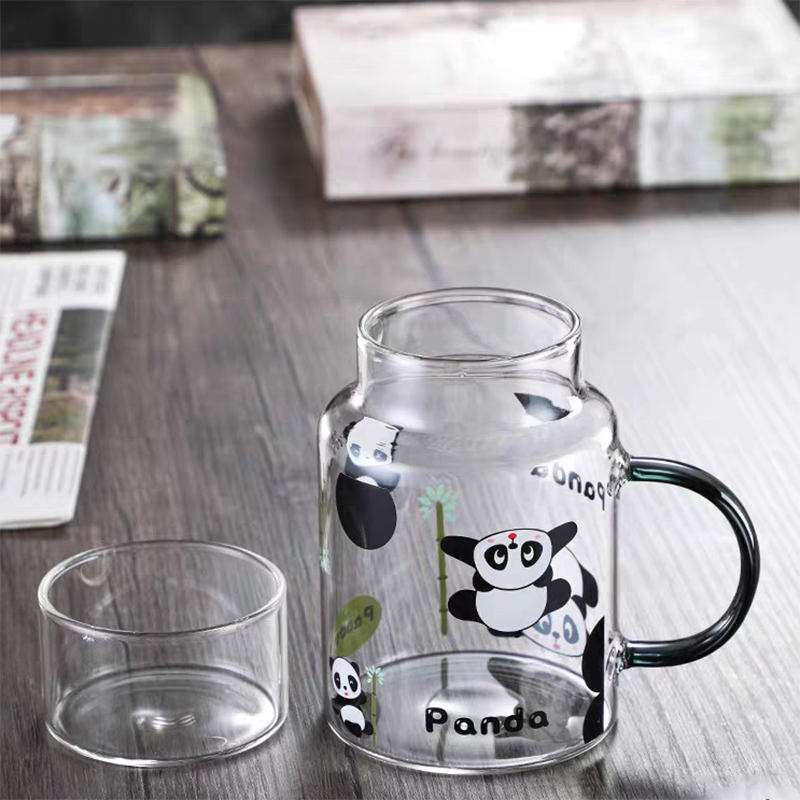 500ml cute panda glass cup