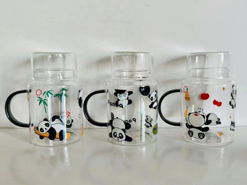 500ml cute panda glass cup