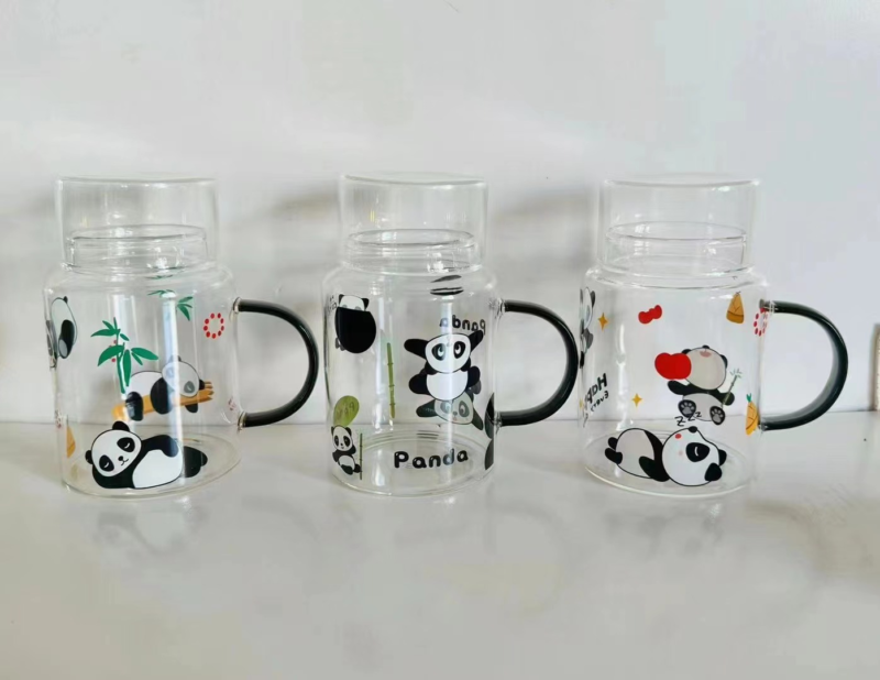 500ml cute panda glass cup